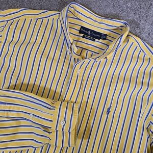 Polo Ralph Lauren Classic Men's Long Sleeve XL Yellow Stripe Button Down Pony